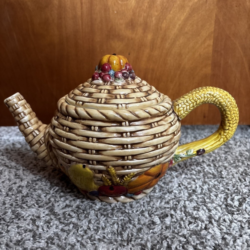 Vintage Vanson China Tea Pot Fall decor pattern Autumn Harvest w Lid